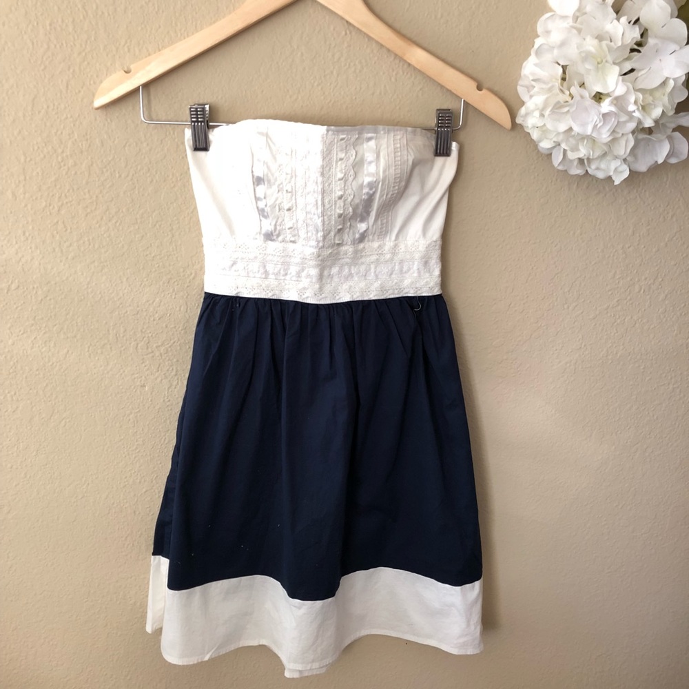 Strapless Dress Blue And White With Lace